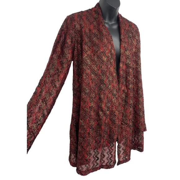 Susan Graver Womens Open Front Cardigan Jacket Medium Zigzag Red Black NWT New - Picture 3 of 8